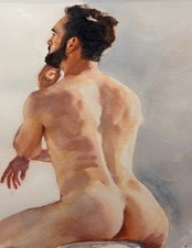 🎨 ORIGINAL NUDE MALE WATERCOLOR PAINTING 8