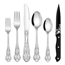 48 Piece Stainless Steel Silverware Flatware Set for 8 with Steak Knives Retro picture