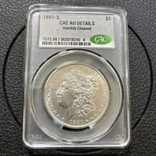 1891-S Morgan Silver Dollar $1 CACG AU Details Harshly Cleaned picture