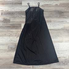 Gilead Vintage Black Lace Maxi Nightgown Negligee Slip Dress Medium Boudoir 90s picture