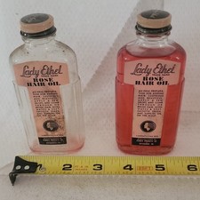 Lady Ethel Rose Hair Oil Advertising Bottles Clear Pink Collectible Cosmetics picture