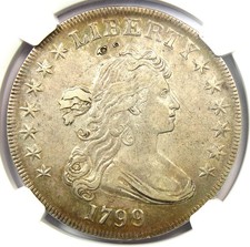 1799 Draped Bust Silver Dollar $1 Coin. Certified NGC XF Detail (EF) - Rare Coin picture