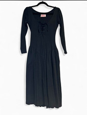 Vintage Betsey Johnson Black Cotton Lace Up Long Sleeve Midi Dress picture