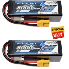 NHX Muscle Pack 3S 11.1V 8000mAh 100C Hard Case Lipo Battery (2) w/ XT90 Connctr picture