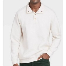 NWT Goodfellow 1/4 Snap Pullover Ivory Quilted Ribbed Preppy Soft Casual Mens XL picture