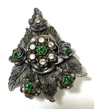Little Nemo Vintage Brooch 1940s Signed LN/25 Pot Metal Green Rhinestone picture