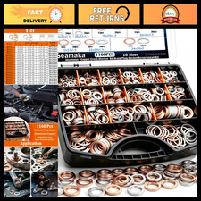 1160PCS Oil Drain Plug Crush Washers Kit - 18 Sizes Copper & Aluminum Gaskets picture