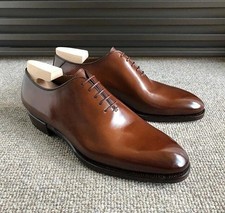 Bespoke Handmade Brown Leather Oxford Whole-Cut Lace Up Dress Formal Shoes Men picture