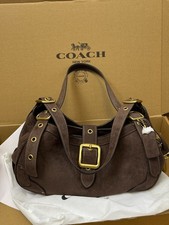 Coach Dark Brown Suede Shoulder Bag Vintage Buckle Hobo Handbag picture