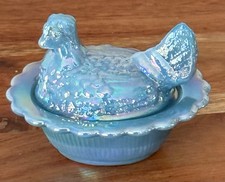 Mosser Glass USA Mini Hen on Nest GEORGIA BLUE CARNIVAL - Salt Well 3