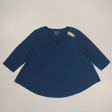 Chicos Women's 3/4 Sleeve Cage Top Size 3 (XL) Blue Stretch Tunic NOS picture