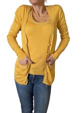 Z Spoke Zac Posen Yellow Silk Cashmere Knit Cardigan Sweater Twin Set SMALL picture