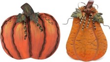 Metal Pumpkin Harvest Fall Decor Set of 2, Thanksgiving Halloween Outdoor Yard G picture