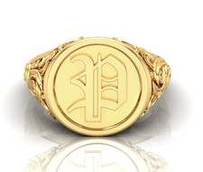 Gold Monogram Initial “P” Ring with Vintage Scroll Design – Personalized Signet picture