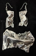 Stan Davidson Sterling Brooch And Earrings, (3 Pieces) Hand Made, Late 70’s picture