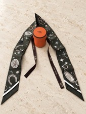 Hermès Double-Sided Twilly Silk Scarf Olive Green Black with Box France picture