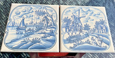 VTG Moscow USSR Hand-Painted Delft Blue Ceramic Art Tiles (2) Signed Mitskevich picture