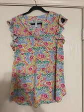Dear Scarlett Flutter Sleeve Top Size L Multi-Color Abstract Floral picture