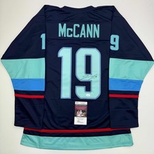 Autographed/Signed Jared McCann Seattle Blue Hockey Jersey JSA COA picture