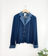 Vtg Coldwater Creek Blue Teal Velvet Bow Jacket Women’s Size 10 Medium  picture