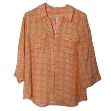 Chico’s Woodblock Print Blouse in Cantaloupe Size 2 picture