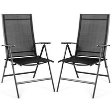 2PCS Folding Chair Patio Garden Outdoor w/ Steel Frame Adjustable Backrest picture