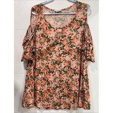 Westport 1962 Cold Shoulder Top Woman 2X Orange Floral Excellent Short Sleeve picture