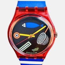 Swatch Watch FRITTO MISTO GR114 1993 Standard Gents 34mm Transparent Red NOS picture