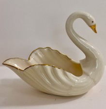 Vintage Lenox Porcelain Swan Trinket Dish Ivory Finish With 24K Gold Trim picture