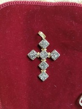 CONTEMPORARY 14K GOLD GRAY DRUZY CROSS PENDANT Perfect For Necklace picture