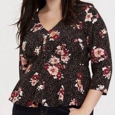Torrid Floral Print Cropped Peplum Top Women’s Plus Size 2X picture