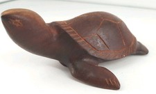 Vintage  Hand Carved Wood Turtle Figurine/Glass Eyes 5