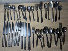 Lot Of Vintage Silverware Mix Lot Silver Plate Steel Star Flowers picture