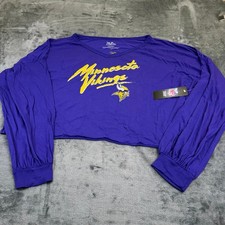 Majestic Minnesota Vikings T Shirt Womens Large Purple Justin Jefferson Cropped picture