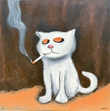 Original Painting Cat Smoking Cigarette Lowbrow Pop Surrealism Zac Webb Haunted picture