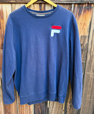 Fila Heritage Navy Blue Classic Crewneck Sweatshirt Large Patch Logo XL picture