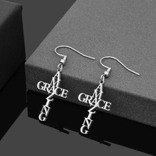 Stainless Steel Amazing Grace Cross Earrings - Silver, Christian Faith, Church picture