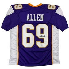 Autographed/Signed Jared Allen Minnesota Purple Jersey Beckett BAS COA picture