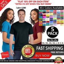 5 PACK OF Hanes Essential 100% Cotton Adult 5.2 oz. Cotton T-Shirt - 5280 picture