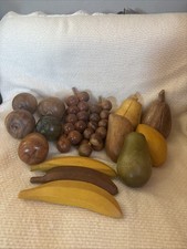 Vtg Mid Century Hand Carved Wooden Fruit 15 Pcs Great Colors  picture