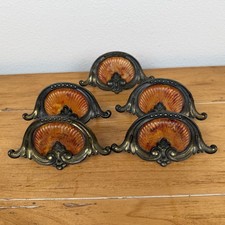 5 Vintage 1930's-1940's Keeler Art Deco Celluloid & Brass Original Drawer Pulls picture
