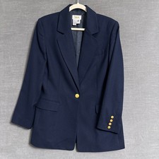 Vintage Talbots Blazer 10 Navy Blue Wool Gold Mid-Length Career Classic Nautical picture