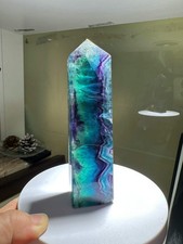 345g Natural Color Fluorite Tower Quartz Crystal Wand Point Stone Reiki Decor picture