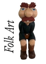 Vintage Hand Carved Folk Art Rare Male   Wooden Figurine picture