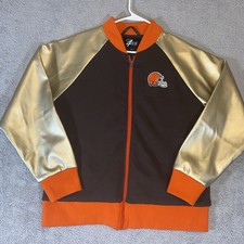 Cleveland Browns GIII 4Her Womens M Bomber Jacket Gold Sleeves Full Zip NFL picture