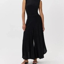 Quince Palazzo Pants Womens Medium Black Washable Silk Stretch picture