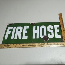 Vintage Porcelain Fire Hose Sign  Original Industrial Heavy Steel Utility Marker picture