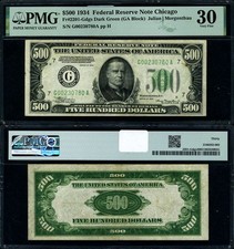FR. 2201 G $500 1934 Federal Reserve Note Chicago G-A Block DGS PMG VF30 picture