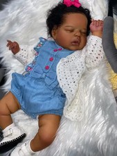 Weighted 20in Reborn Baby Doll Realistic African Girl Dark Skin Rooted Hair Toys picture