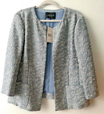 NWT Lafayette 148 NEW YORK Collarless Hidden Closure Blazer Multi Blue/Gray S16 picture